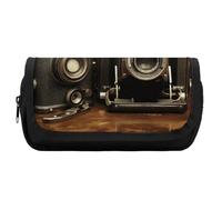 HETVBNS Old Camera Pencil Case Extra Large, Doppio Strato Matita Pouch con Cerniera, Borse Portatili Cosmetici per Viaggi, Cancelleria Organizzatore per Ufficio per Donne Uomini