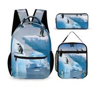 HETVBNS Penguins On The Iceberg Set di 3 pezzi, zaino resistente isolato, borsa per il pranzo, astuccio portatile per uomini e donne
