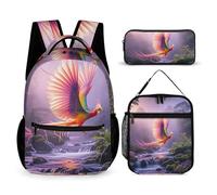 HETVBNS Phoenix Is Flying Set di 3 pezzi, zaino resistente e isolato, borsa per il pranzo, astuccio portatile per uomini e donne