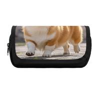 HETVBNS Playful Corgi - Astuccio extra large, a doppio strato, con cerniera, astuccio portatile per cosmetici, per viaggi, cancelleria da ufficio, per donne e uomini