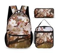 HETVBNS Plum Tree Blossom Set di 3 pezzi, zaino resistente isolato, borsa per il pranzo, astuccio portatile per uomini e donne