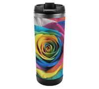 HETVBNS Rainbow Rose - Bicchiere in acciaio inox con coperchio, tazza da caffè portatile a prova di perdite, tazza da viaggio per bevande calde/fredde, palestra e ufficio
