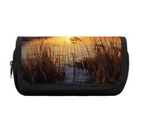 HETVBNS Reeds by The River, astuccio extra large, doppio strato con cerniera, astuccio portatile per cosmetici, per viaggi, cancelleria da ufficio, per donne e uomini