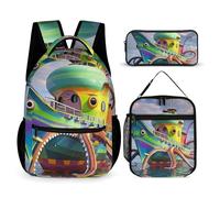 HETVBNS Set di 3 zaini a forma di nave di polipo, zaino resistente e isolato, borsa per il pranzo, astuccio portatile per uomini e donne