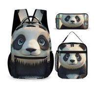 HETVBNS Set di 3 zaini a tema anime, con faccia di panda, resistenti, isolati, portapranzo, astuccio portatile, per uomini e donne