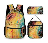 HETVBNS Set di 3 zaini a tema musica astratta, zaino resistente e isolato, astuccio portatile per uomini e donne