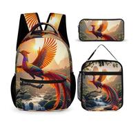 HETVBNS Set di 3 zaini colorati Phoenix, zaino resistente e isolato, astuccio portatile per uomini e donne