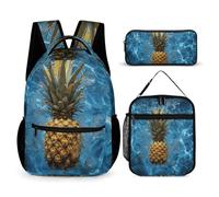 HETVBNS Set di 3 zaini con ananas in piscina, zaino resistente, borsa termica per il pranzo, astuccio portatile per uomini e donne