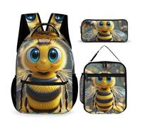 HETVBNS Set di 3 zaini con ape, zaino resistente e isolato, borsa per il pranzo, astuccio portatile per uomini e donne