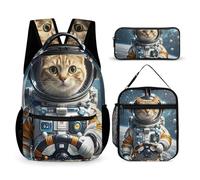 HETVBNS Set di 3 zaini con astronauta gatto nello spazio, zaino resistente e isolato, astuccio portatile per uomini e donne
