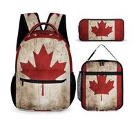 HETVBNS Set di 3 zaini con bandiera del Canada retrò, zaino resistente, borsa termica per il pranzo, astuccio portatile per uomini e donne
