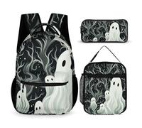 HETVBNS Set di 3 zaini con fantasma, colore bianco, resistenti, isolati, per il pranzo, per uomini e donne