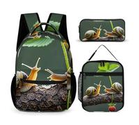 HETVBNS Set di 3 zaini con fragole e lumache, zaino resistente, borsa termica per il pranzo, astuccio portatile per uomini e donne