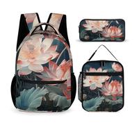 HETVBNS Set di 3 zaini con libellula e fiore, zaino resistente e isolato, astuccio portatile per uomini e donne