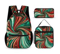 HETVBNS Set di 3 zaini con motivo a vortice psichedelico, zaino resistente, borsa termica per il pranzo, astuccio portatile per uomini e donne