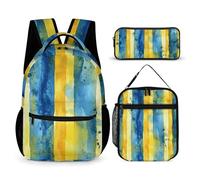 HETVBNS Set di 3 zaini con motivo giallo e blu, zaino resistente e isolato, astuccio portatile per il pranzo, per uomini e donne