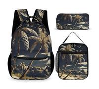 HETVBNS Set di 3 zaini con palme, zaino resistente e isolato, astuccio portatile per uomini e donne