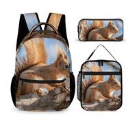 HETVBNS Set di 3 zaini con scoiattolo sul ramo, zaino resistente, borsa termica per il pranzo, astuccio portatile per uomini e donne