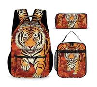 HETVBNS Set di 3 zaini con scritta "Prosperity in the Year of The Tigre", zaino resistente e isolato, astuccio portatile per uomini e donne