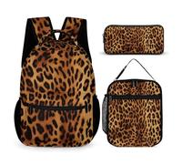 HETVBNS Set di 3 zaini con stampa leopardata, zaino resistente, borsa termica per il pranzo, astuccio portatile per uomini e donne