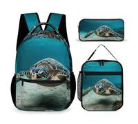 HETVBNS Set di 3 zaini con tartaruga marina subacquea, zaino resistente e isolato, astuccio portatile per uomini e donne