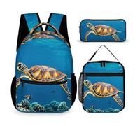 HETVBNS Set di 3 zaini con tartarughe marine, resistenti e isolanti, per uomini e donne