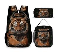 HETVBNS Set di 3 zaini con tigre e zampe, zaino resistente e isolato, astuccio portatile per uomini e donne