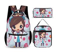 HETVBNS Set di 3 zaini da infermiera carino, zaino resistente, borsa termica per il pranzo, astuccio portatile per uomini e donne