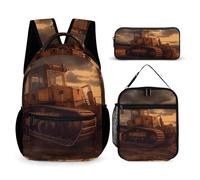 HETVBNS Set di 3 zaini da sera Bulldozer, zaino resistente e isolato, borsa per il pranzo, astuccio portatile per uomini e donne