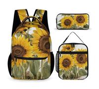 HETVBNS Set di 3 zaini estivi con girasoli, zaino resistente e isolato, astuccio portatile per uomini e donne