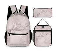 HETVBNS Set di 3 zaini in marmo rosa, zaino resistente e isolato, borsa per il pranzo, astuccio portatile per uomini e donne