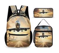 HETVBNS Set di 3 zaini per aeroplano, zaino resistente e isolato, borsa per il pranzo, astuccio portatile per uomini e donne