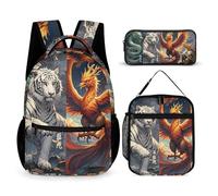 HETVBNS Set di 4 zaini da 3 pezzi con motivo "Great Divine Beasts", zaino resistente, borsa termica per il pranzo, astuccio portatile per uomini e donne