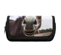 HETVBNS Simpatico astuccio divertente con asino, extra large, astuccio a doppio strato con cerniera, astuccio portatile per cosmetici, per viaggi, cancelleria da ufficio, per donne e uomini