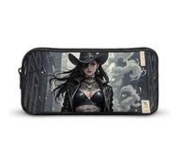 HETVBNS Simpatico astuccio tatuato da cowboy ragazza, grande capacità, con cerniera, organizer resistente, piccola borsa per cosmetici portatile per ufficio, viaggi