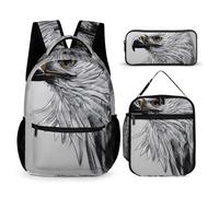 HETVBNS Sketching An Eagle - Set di 3 zaini, zaino resistente e isolato, astuccio portatile per uomini e donne
