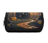 HETVBNS Spooky - Astuccio per matite a tema Halloween, extra large, a doppio strato, con cerniera, portatile, per viaggi, cancelleria da ufficio, per donne e uomini