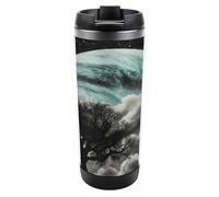 HETVBNS Starry Night Black Tree Art Bicchiere in acciaio inox con coperchio, tazza da caffè portatile a prova di perdite, tazza da viaggio per bevande calde/fredde, palestra e ufficio