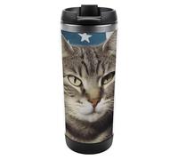 HETVBNS Tazza da caffè con coperchio in acciaio inox con bandiera Cat Usa, da 350 ml, portatile, a prova di perdite, isolata, per bevande calde/fredde, palestra e ufficio