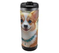 HETVBNS Tazza da caffè con coperchio in acciaio inox con illustrazione di un simpatico cane Corgi, tazza da caffè portatile a prova di perdite, tazza da viaggio per bevande calde/fredde, palestra e