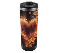 HETVBNS Tazza da caffè con coperchio in acciaio inox da 340 ml, con motivo fiori e cuore, portatile, a prova di perdite, tazza da viaggio per bevande calde/fredde, palestra e ufficio