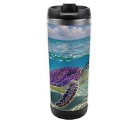 HETVBNS Tazza da caffè con coperchio in acciaio inox da 340 ml, motivo tartaruga marina viola Hawaii, portatile, a prova di perdite, tazza da viaggio per bevande calde/fredde, palestra e ufficio