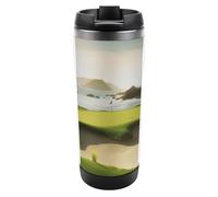 HETVBNS Tazza da caffè con coperchio in acciaio inox da 350 ml, con campo da golf, portatile, a prova di perdite, tazza da viaggio per bevande calde/fredde, palestra e ufficio