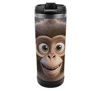 HETVBNS Tazza da caffè con coperchio in acciaio inox da 350 ml, motivo scimmia marrone, portatile, a prova di perdite, tazza da viaggio per bevande calde/fredde, palestra e ufficio