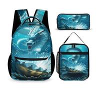 HETVBNS The Dragon King - Set di 3 zaini, zaino resistente e isolato, astuccio portatile per uomini e donne