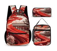 HETVBNS The Road of Color - Set di 3 zaini, zaino resistente e isolato, borsa per il pranzo, astuccio portatile per uomini e donne