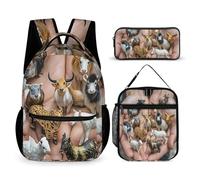 HETVBNS The Twelve - Set di 3 zaini con segni zodiacali cinesi, zaino resistente, borsa termica per il pranzo, astuccio portatile per uomini e donne