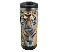 HETVBNS Tiger - Bicchiere da caffè portatile in acciaio inox con coperchio, a prova di perdite, da viaggio, per bevande calde/fredde, palestra e ufficio