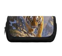 HETVBNS Tiger Descending The Mountain, astuccio extra large, a doppio strato, con cerniera, astuccio portatile per cosmetici, per viaggi, cancelleria da ufficio, per donne e uomini