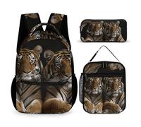 HETVBNS Tiger in Cave, set di 3 pezzi, zaino resistente e isolato, borsa per il pranzo, astuccio portatile per uomini e donne